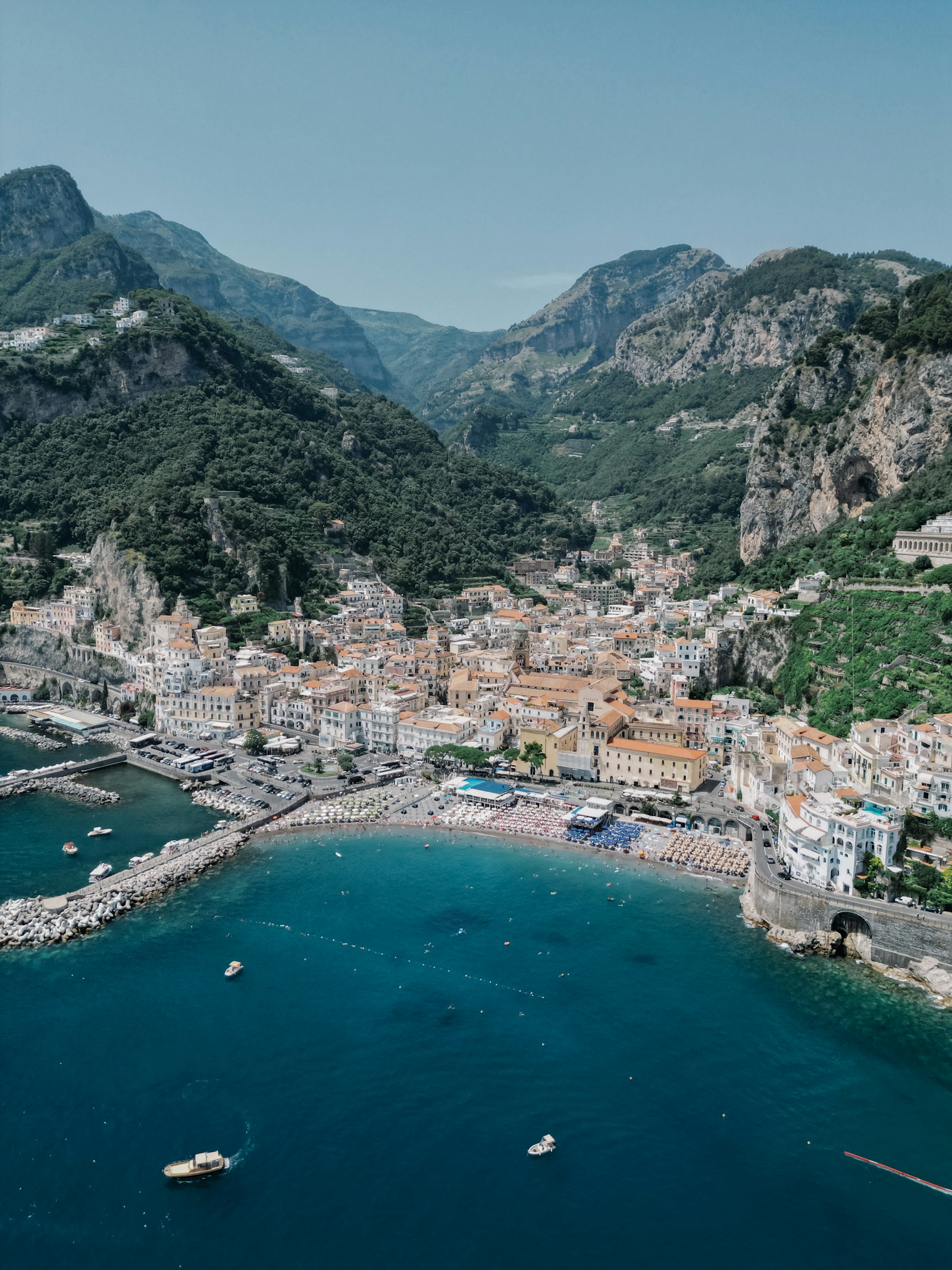 Sunlit Italian coast viewed from above